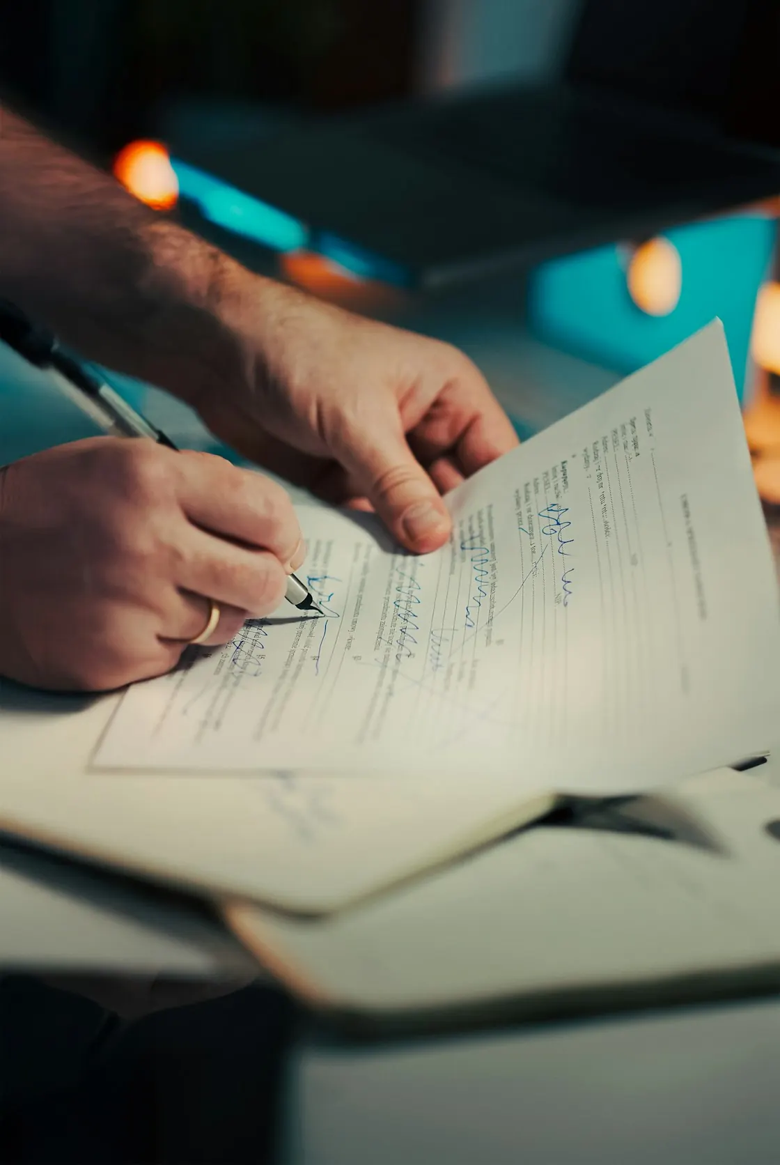 Person signing education benefits paperwork with a pen